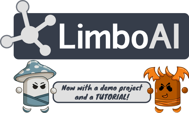 LimboAI logo and a banner advertising the demo project. The banner is held by two creatures from the demo game. 